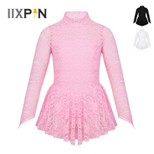 IIXPIN Kids Girls Ballet Dress Figure Ice Skating Dress Dance Leotard Long Sleeves Mock Neck Floral Lace Roller Skating Dress 2024 - buy cheap