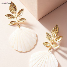 Banny Pink Bohemia Natural Shell Earrings For Women Beach Statement Stud Earring Metal Leaf Post Earrings Big Pendant Earrings 2024 - compre barato