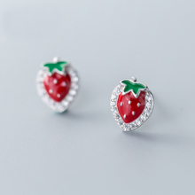 MloveAcc Fashion 925 Sterling Silver Earrings Red Enamel Strawberry Shape Stud Earrings for Women Boucle D'oreille Jewelry 2024 - buy cheap