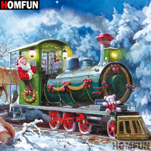 HOMFUN-pintura de diamante 5D DIY "tren nieve paisaje", cuadrados o redondos de imitación bordado de diamantes, estilo punto de cruz 3D, decoración del hogar, A21378 2024 - compra barato