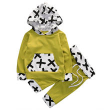 Детский свитер из 2 предметов для маленьких мальчиков, пуловер, пальто с капюшоном, футболка + длинные штаны, комплект одежды желтого цвета 2024 - купить недорого
