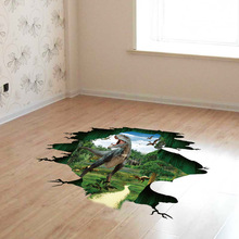 3D Broken Wall Dinosaur PVC Wall Sticker Living Room Bedroom Animal Wallpaper Poster 2024 - buy cheap