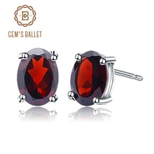 Gema de Ballet Natural Ovalada para mujer, pendientes de tuerca de Plata de Ley 925 auténtica, Gema de granate roja, 5x7mm, 2.00Ct 2024 - compra barato