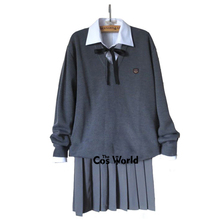 Estilo preppy estudante classe japão jk high school uniforme inverno cinza escuro com decote em v camisola saia camisa branca terno 2024 - compre barato