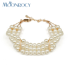 MOONROCY Rose Gold Color Imitation pearl Free Shipping Fashion Crystal Bracelet Jewelry for women Girl Gift 2024 - buy cheap