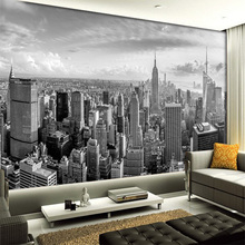 Murales de Papel tapiz para sala de estar, mural de Foto 3D en blanco y negro, paisaje de construcción de la ciudad de Nueva York, mural de pared 3d 2024 - compra barato