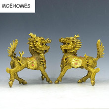 Chinese Bronze Brass Fengshui Kylin Unicorn Beast Pixiu Animal Statue Pair metal handicraft home decorations 2024 - buy cheap