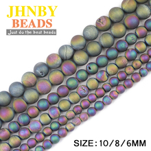 JHNBY Matte Cracking Colorful electroplate carnelian beads 6/8/10MM Natural Stone Round Loose beads Jewelry bracelet making DIY 2024 - buy cheap