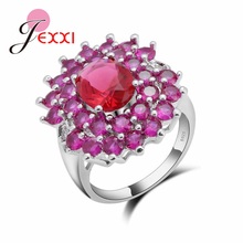 Women Girls Christmas Gift New Year 925 Sterling Silver  Jewelry Elegant Fuchsia Flower Rings Wholesale Femme Anillos 2024 - buy cheap