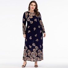 Vintage Chic Print Maxi Long Dress Spring Autumn 2018 Women Slim Plus Size Knee Length Dresses Round Neck Long Sleeve Party Wear 2024 - buy cheap