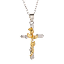 4 Size Vintage Rose Cross Necklaces for Women Men Gold Silver Jesus Love and Redemption Pendant Necklace for Christian Jewelry 2024 - buy cheap