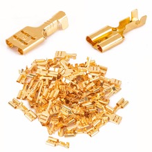 100pcs 6.3mm Female Crimp Terminal Connector Gold Car Speaker Wire Connectors 2024 - buy cheap