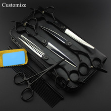 Kit de tesouras japonesas 440c com 7 polegadas, para desbaste de pelo, barba e cabeleireiro, preto, personalizado, 6 peças 2024 - compre barato