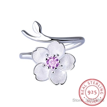 New Arrivals 925 Sterling Silver Cherry Blossoms Flower Rings for Women Adjustable Size Ring Fashion sterling-silver-jewelry 2024 - buy cheap