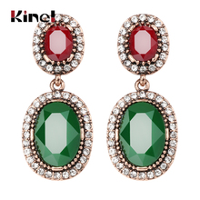 Kinel brincos grandes oval para mulheres, joias estilo boho com pedras em resina verde e dourada, strass branco 2024 - compre barato