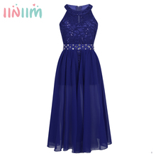 Iiniim-vestido de encaje Floral sin mangas para niñas, pelele elegante de encaje Floral con diamantes de imitación, ropa escolar para bebés y niños, vestido de baile 2024 - compra barato