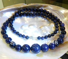 6-14mm Galaxy Staras Blue Sand Sun Sitara  Round Beads Necklace 18"GE1071 2024 - buy cheap