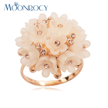 MOONROCY Drop Shipping Cubic Zirconia Rose Gold Color Fashion Crystal Rings Flower Cymophane Opal Ring for Women Girls Gift 2024 - buy cheap