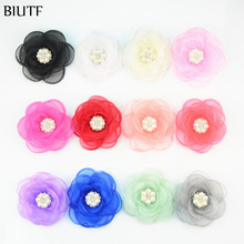 12pcs/lot 9.0cm Transparent Burned Mesh Fabric Flower with Rhinestone Button Girl Dress And Headband Hair Accessories TH224 2024 - buy cheap