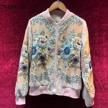 Svoryxiu Autumn Winter designer luxury Pink Jackets Coat Women's Elegant Beading Flower Print Jacquard Casual Jackets Outwear 2024 - buy cheap