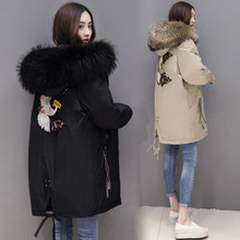 New Women Long Cotton Jacket Winter 2020 Korean Thick Large Fur Collar Embroidered Bread Clothes Cotton Coat Outwear Female 2024 - buy cheap