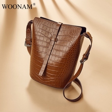Женская сумка-ведро WOONAM, из натуральной кожи аллигатора и крокодила, WB902 2024 - купить недорого