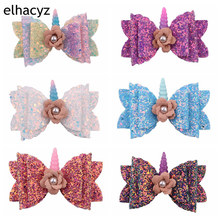 6pcs/lot New Floral Unicorn Hairpin DIY Hair Accessories Glitter Sequin Leather Bow Shimmery Hair Clips Children Headwear 2024 - buy cheap