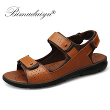 BIMUDUIYU New Fashion Summer Leisure Beach Men Shoes High Quality Genuine Leather Mens Sandals Big Size 38-48 Male Sandals 2024 - buy cheap