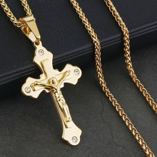 JESUS Cross Pendant Necklaces for Men Stainless Steel Link Chains Crystals Crucifix Religious Christ Jewelry kolye NC126 2024 - buy cheap