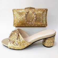 Hot sale gold women pumps and bag set with rhinestone and crystal african shoes match handbag for dress A1025,heel 5CM 2024 - buy cheap