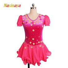 Nasinaya Figure Skating Costume Dress Customized Competition Ice Skating Skirt for Girl Women Kids Gymnastics Rose Red Velvet 2024 - buy cheap