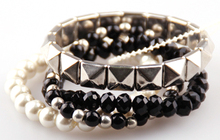 Free Shipping 4 row Black Crystal Glass Bead and semi-precious stone bracelet with pearl hyramid Women bracelet 2024 - buy cheap