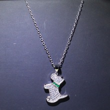 Classical Brand New Luxury Jewelry 925 Sterling Silver Pave White&Green AAA Cubic Zirconia Dog Pendant Chain Women Necklace Gift 2024 - buy cheap