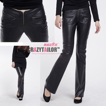 New !! Women's Brand Fashion Slim Bell Bottom Pants High Quality Imitate Sheepskin Leather Trousers . Can Be Customized 2024 - buy cheap