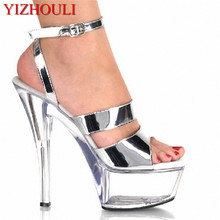 6 Inch Platform Heels Fashion 15CM High-Heeled Sandals Transparent Crystal Shoes, Dancer Shoes ,Sexy Party Heels 2024 - buy cheap