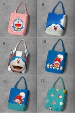 Doraemon bolsa de compras de lona reciclada, bolsa de compras personalizada com desenhos animados para estudantes, bolsa casual de ombro grande capacidade 2024 - compre barato