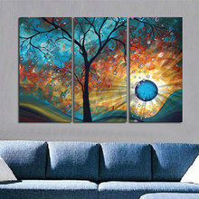3 Panel Wall Painting Hand-painted Abstract Landscape Oil Paintings on Canvas Modern Home Decor Arts Handmade Tree Sun Pictures 2024 - buy cheap