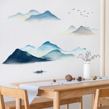 Adesivo de pintura de paisagem em estilo chinês, 61*161cm, pvc, decoração de parede, sala de estar, quarto, casa, mural, pôster adesivo 2024 - compre barato