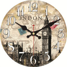 Famous Place Scenery Fashioned Chic Clock, Wooden Wall Clock for Living Room Lounge Study Bedroom ,Silent Round Wall Clock, 2024 - buy cheap