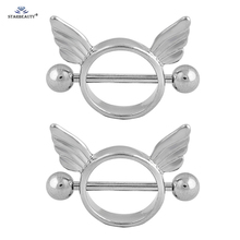 Starbeauty piercing de mamilo com asas de anjo, 1 par de piercing fofo de mamilo, barbell, anéis de mamilo, joia de aço inoxidável para festa sexy com 1 par 2024 - compre barato