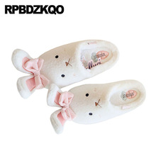 Zapatos de diseñador de lujo para mujer, zapatillas del hogar peluche suaves, casa interior, dormitorio, blanco, rosa, lazo de piel sintética, bonito, invierno, 2021 2024 - compra barato