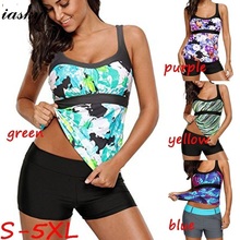 IASKY Tankini Sets With shorts 2018 Summer Women Two Pieces Swimwear Retro Print Bathing Suits Swimsuits Plus Size S--5XL 2024 - buy cheap