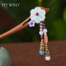 MYWINY Fashion nature sandalwood vintage hairjewelry,colored stone Ethnic hairpins,Flower hair jewelry girls Hairpins 2024 - buy cheap