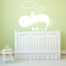 Hippo decalques de parede, adesivo de animal para quarto de bebê, adesivo de parede para quartos infantis, adesivo de casa, decoração de quarto de família, ornamento de parede de cor pura b496 2024 - compre barato