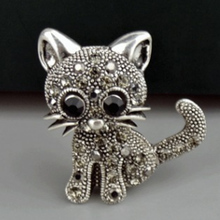 Blucome Gray Crystal Cat Brooches for Kids Antique Silver color vintage pin brooch Decoration Dress Lapel Pins Women Scarf Pins 2024 - buy cheap