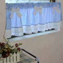 White Bow-knot Blue Plaid Decorative Cotton Short Curtain       Kitchen Multi-function Decorative Coffee Curtain 40 *150cm 2024 - buy cheap