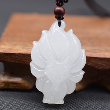 XinJiang White Jade Fox Pendant Necklace Drop Shipping Jade Stone Nine-tailed Fox Lucky Amulet Necklace With Chain For Men Women 2024 - buy cheap