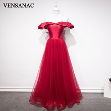 VENSANAC 2018 Boat Neck Ruffles Manga Curta Sash UMA Linha Longa Noite Vestidos de Festa Beading Backless Lace Vestidos de Baile 2024 - compre barato