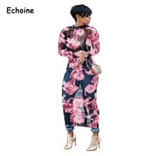 Echoine Fashion Sexy Sheer Mesh See Through Dress Print Floral Long Sleeve Maxi Long Drresses Sexy Party Dresses For Women 3XL 2024 - buy cheap