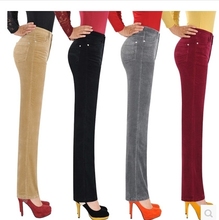 Calças tiras cintura feminina, calças casuais de veludo stretch de algodão plus size 2024 - compre barato